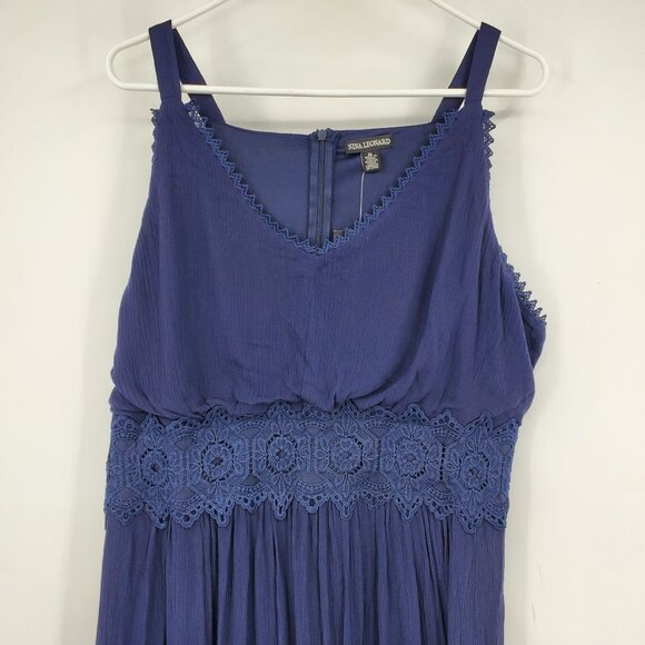 NWT Nina Leonard Crochet Trim Navy Blue Boho Coastal Long Maxi Dress Size XL - Picture 7 of 9